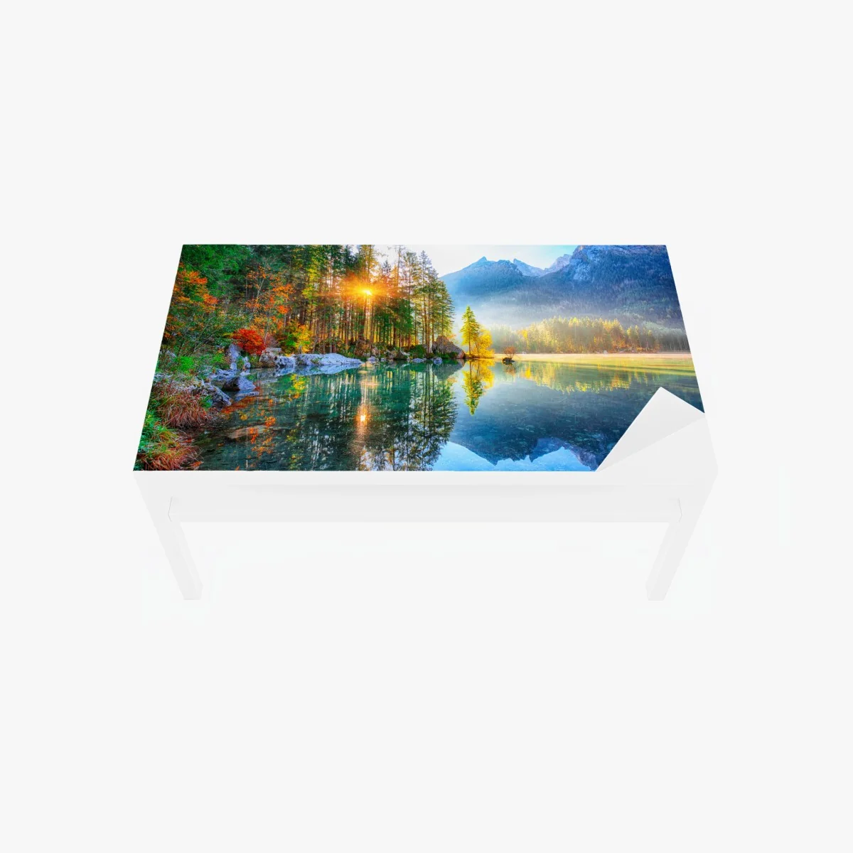 Tischaufkleber und Schreibtischaufkleber Hintersee herbstlicher sonnenaufgang über dem türkisfarbenen see – Wallnifity® Tischaufkleber und Schreibtischaufkleber Hintersee herbstlicher sonnenaufgang über dem türkisfarbenen see – Wallnifity®