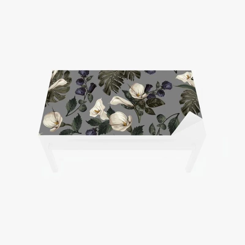 Tischaufkleber und Schreibtischaufkleber vintage calla blumenmuster auf grauem hintergrund