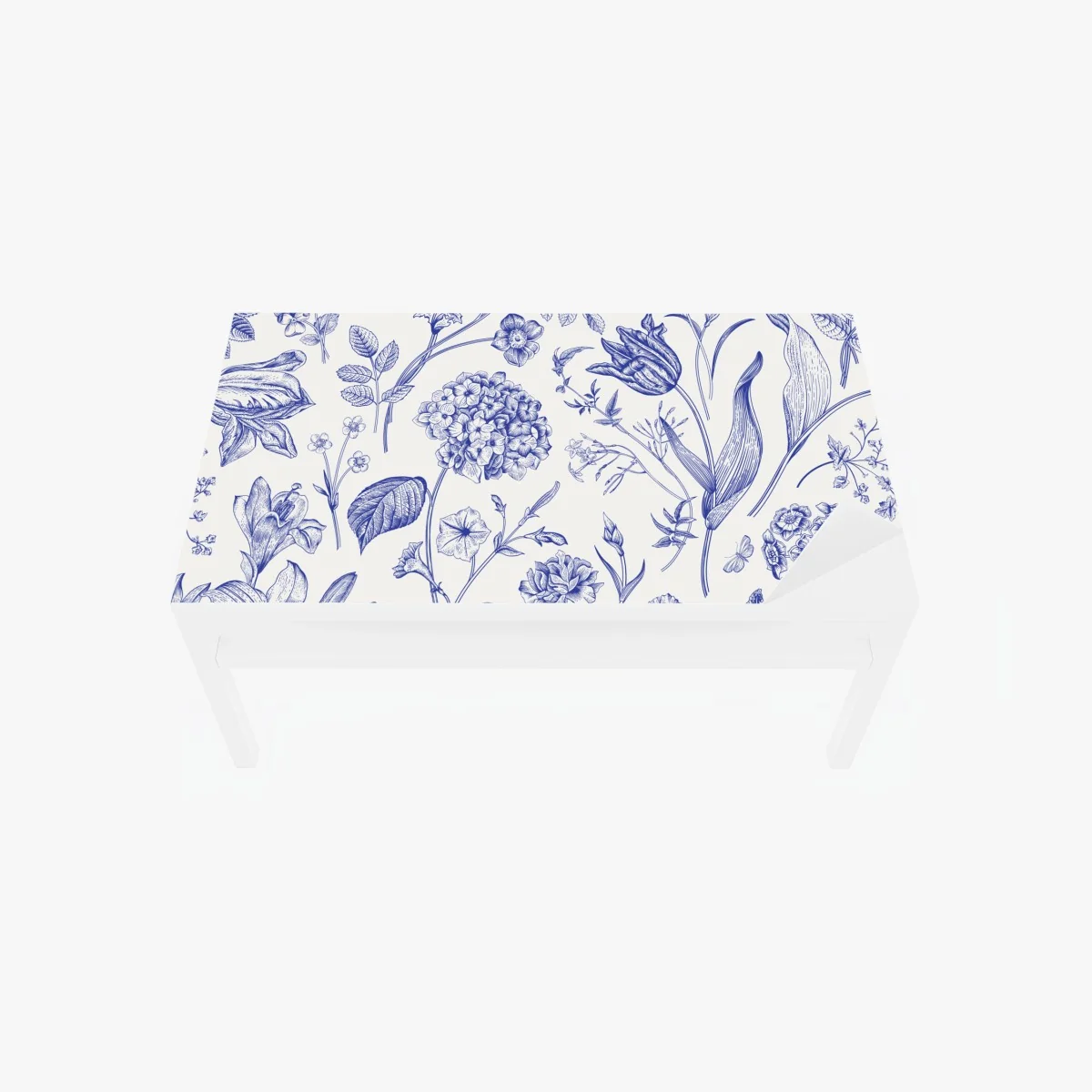Tischaufkleber und Schreibtischaufkleber klassisches blaues toile blumenmuster – Wallnifity®