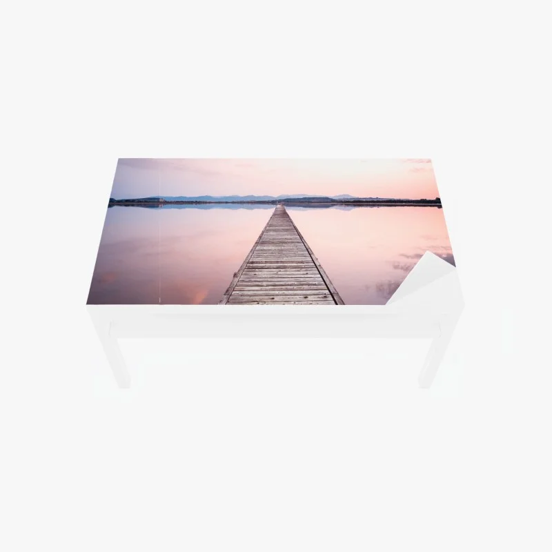 Tischaufkleber und Schreibtischaufkleber holzsteg zum horizont bei sonnenuntergang