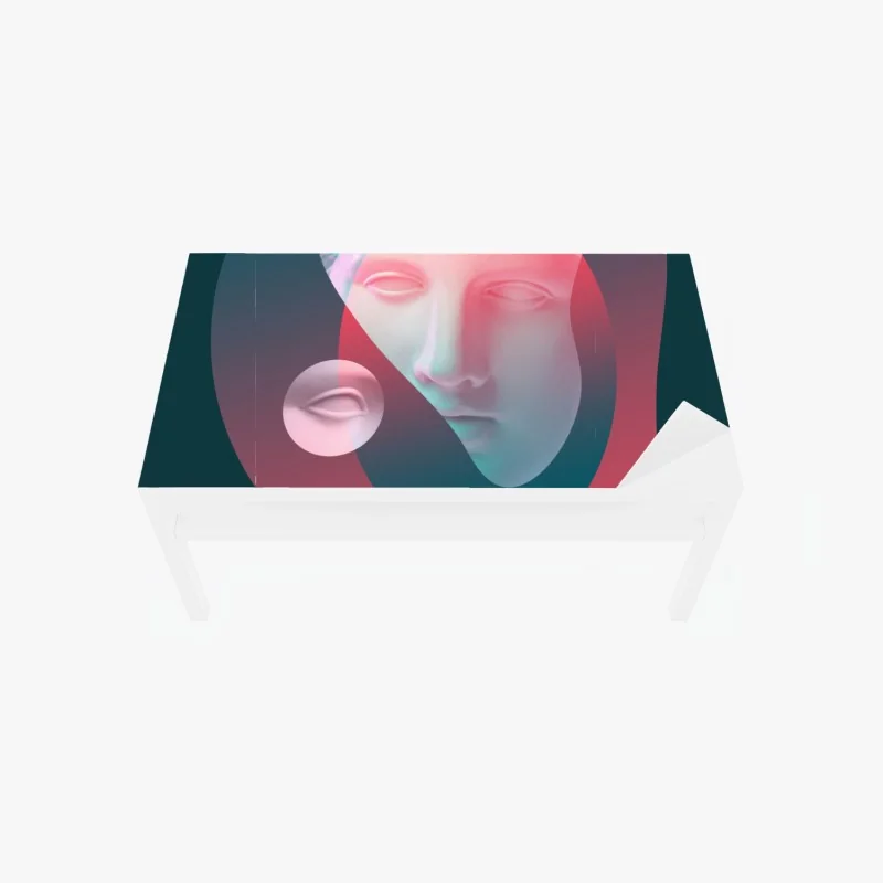 Tischaufkleber und Schreibtischaufkleber surreales klassisches gesicht im duoton