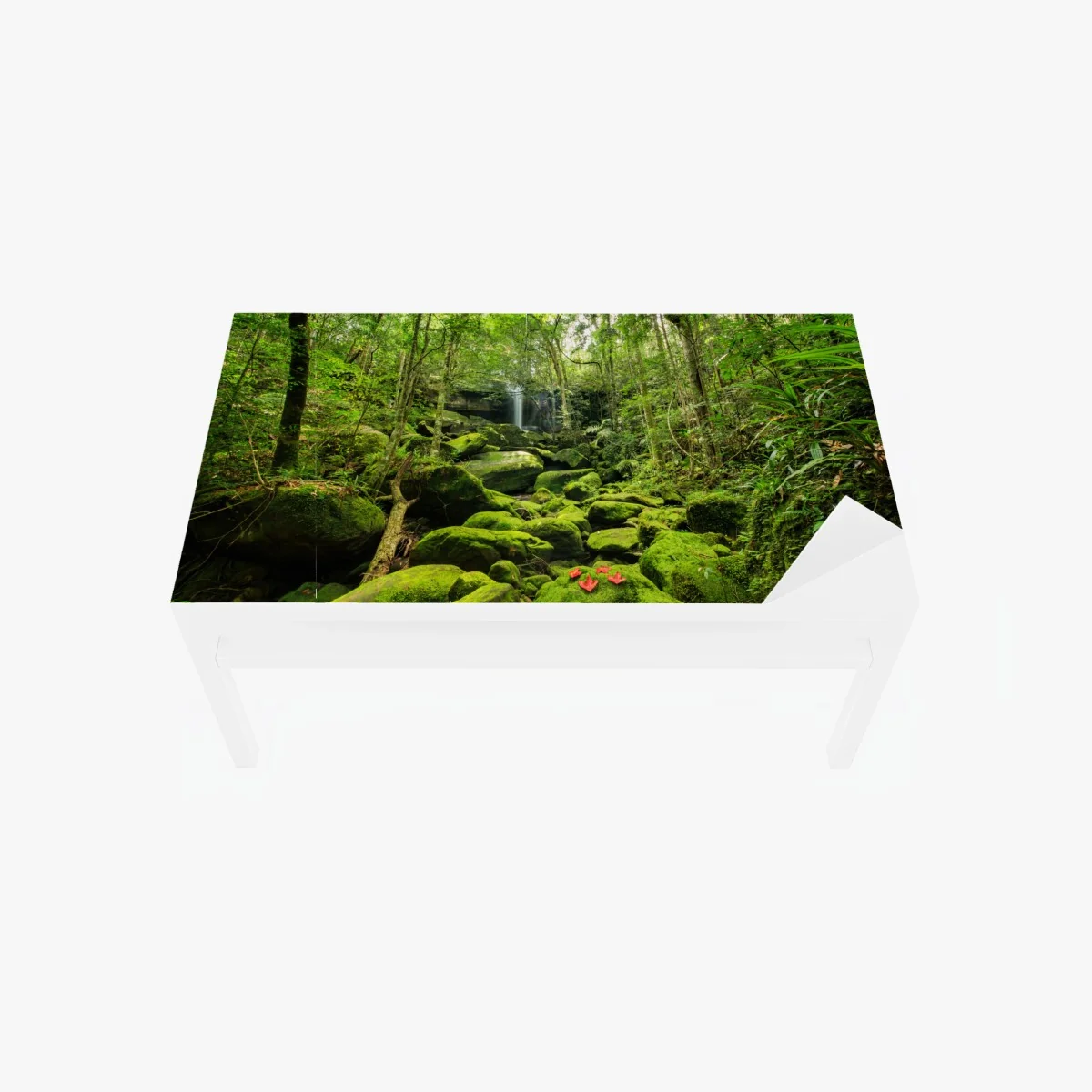 Tischaufkleber und Schreibtischaufkleber üppiger moosbewachsener wasserfall im tropischen wald – Wallnifity®