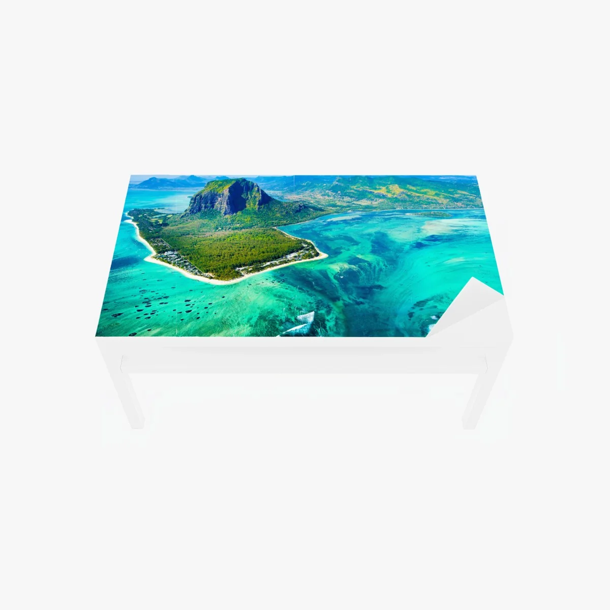 Tischaufkleber und Schreibtischaufkleber türkisfarbene lagune aus der luft, Mauritius – Wallnifity® Tischaufkleber und Schreibtischaufkleber türkisfarbene lagune aus der luft, Mauritius – Wallnifity®