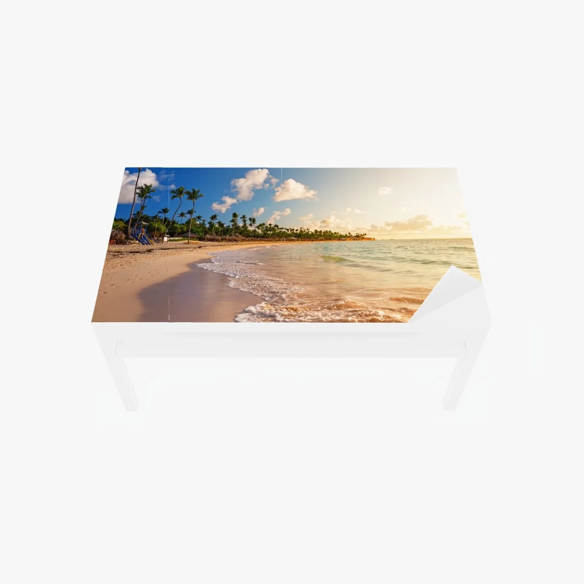 Tischaufkleber und Schreibtischaufkleber tropischer sonnenuntergang am strand mit palmensilhouetten – Wallnifity®