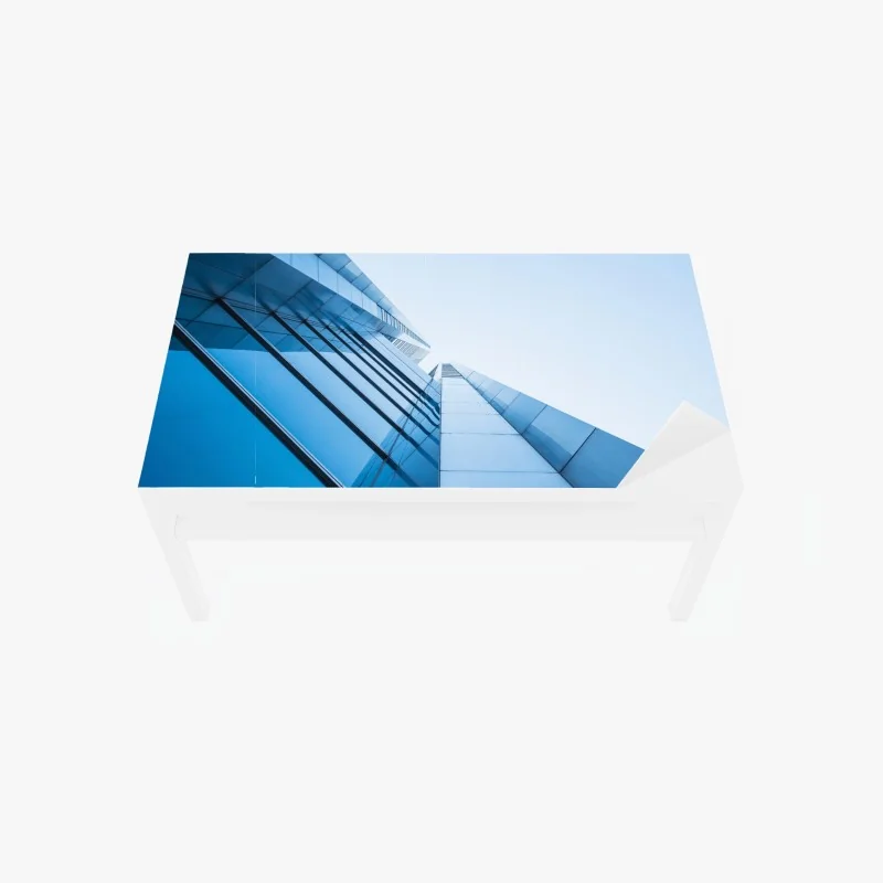 Tischaufkleber und Schreibtischaufkleber moderne blaue glasfassade