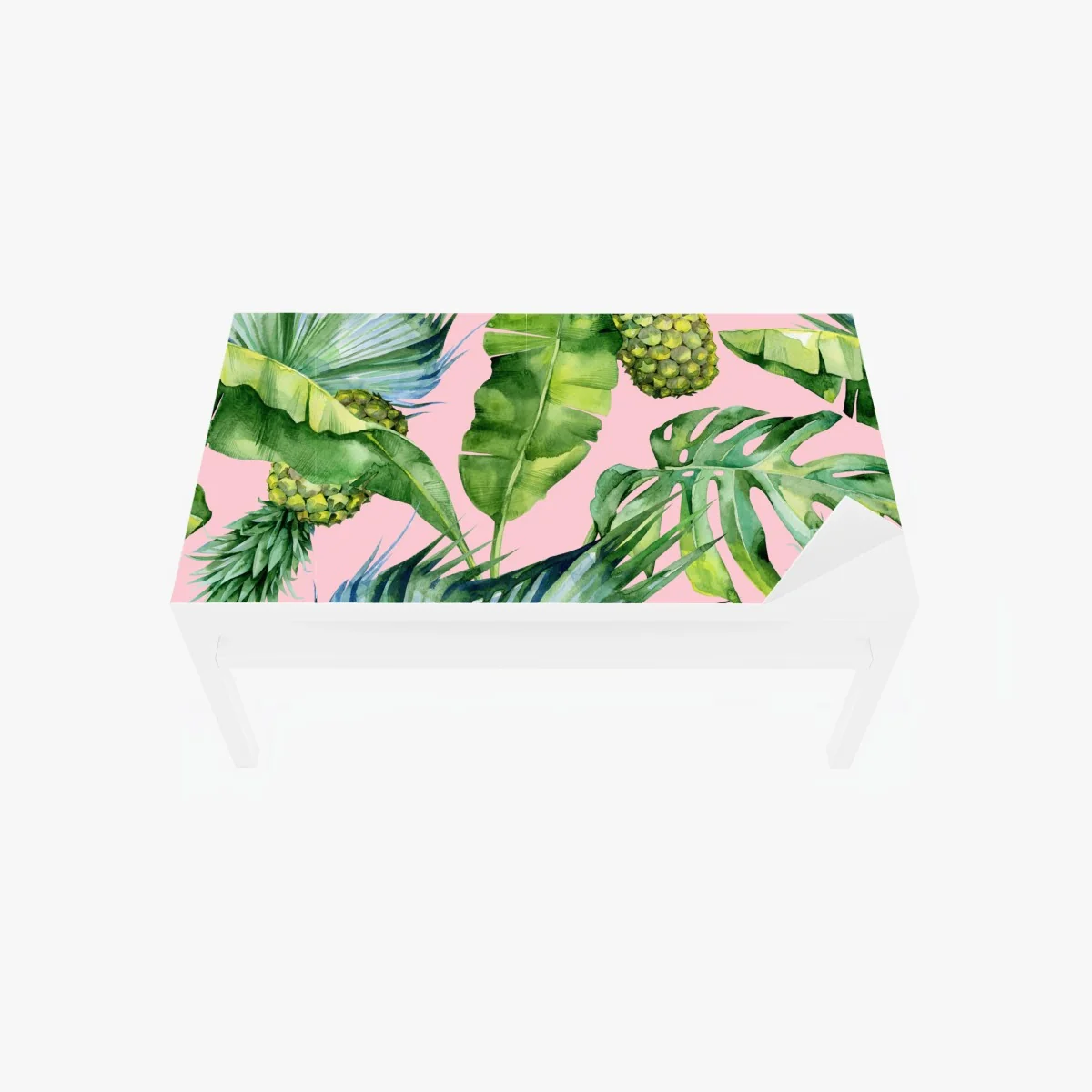 Tischaufkleber und Schreibtischaufkleber tropisches ananas- und blattmuster in aquarell auf rosa hintergrund – Wallnifity® Tischaufkleber und Schreibtischaufkleber tropisches ananas- und blattmuster in aquarell auf rosa hintergrund – Wallnifity®