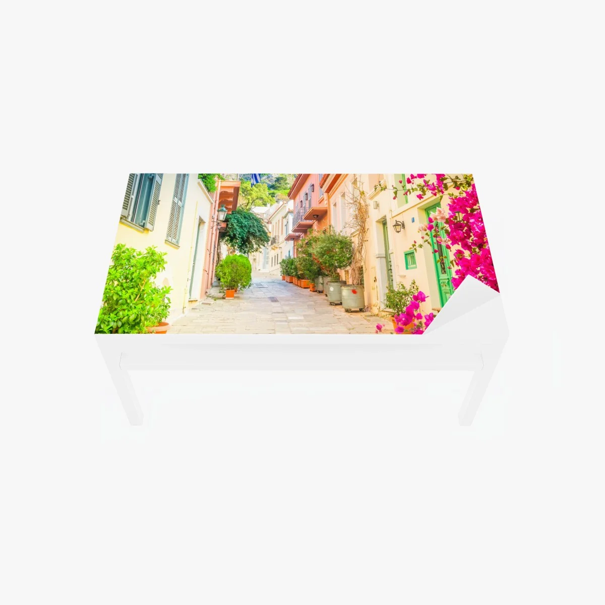 Tischaufkleber und Schreibtischaufkleber sonnige griechische gasse mit bougainvillea – Wallnifity® Tischaufkleber und Schreibtischaufkleber sonnige griechische gasse mit bougainvillea – Wallnifity®