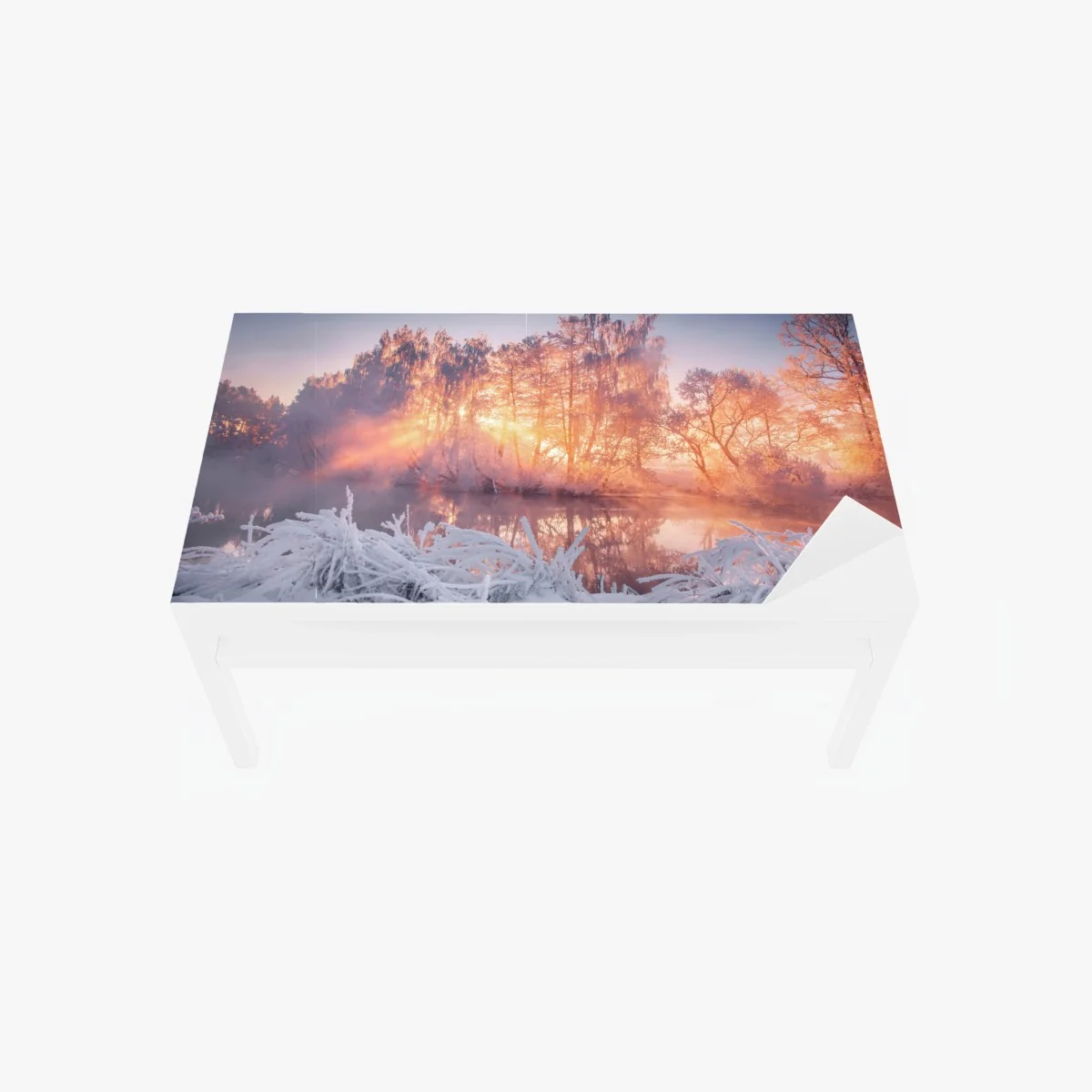 Tischaufkleber und Schreibtischaufkleber winterlicher sonnenaufgang über zugefrorenem fluss – Wallnifity® Tischaufkleber und Schreibtischaufkleber winterlicher sonnenaufgang über zugefrorenem fluss – Wallnifity®