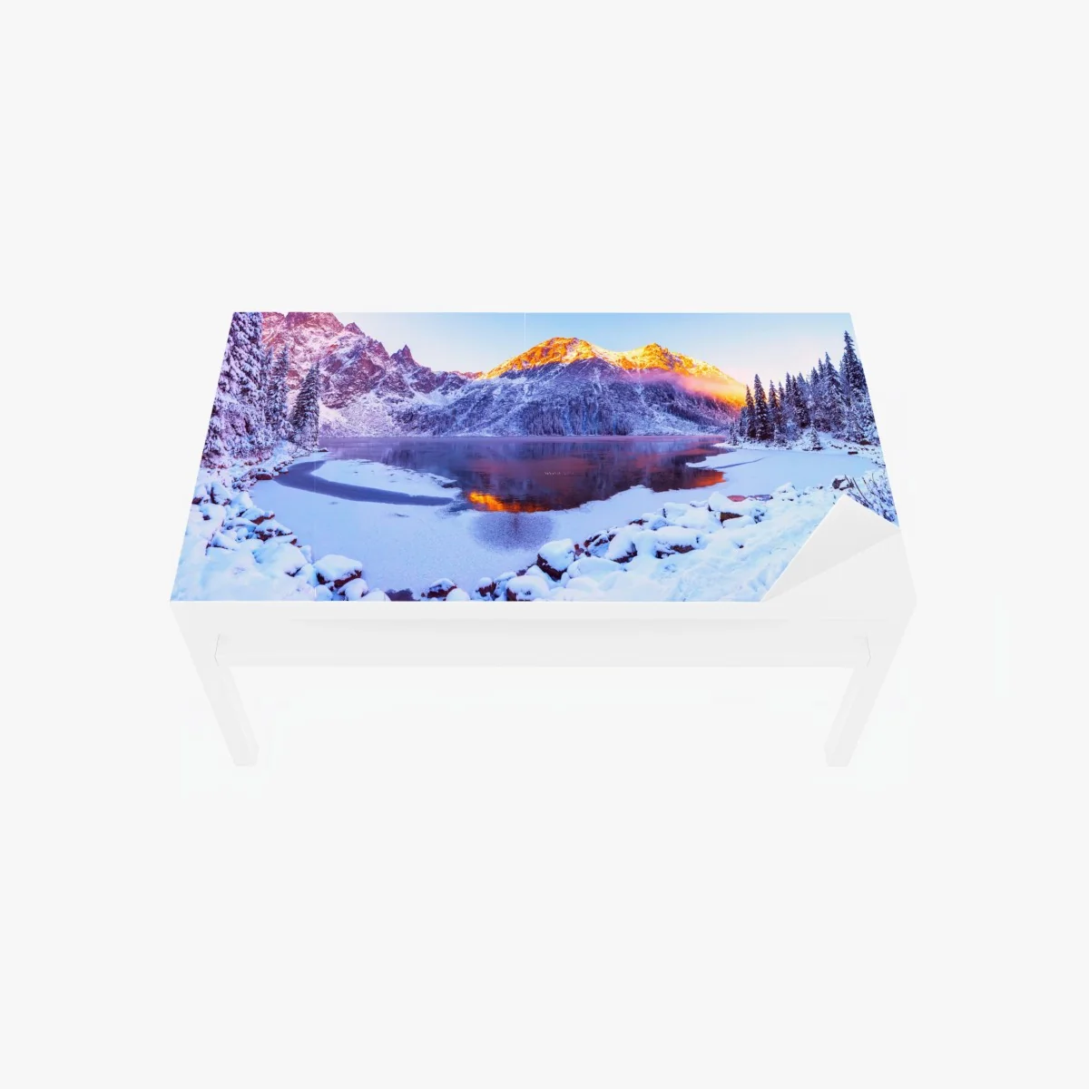 Tischaufkleber und Schreibtischaufkleber sonnenbeschienene berge über gefrorenem alpensee – Wallnifity® Tischaufkleber und Schreibtischaufkleber sonnenbeschienene berge über gefrorenem alpensee – Wallnifity®