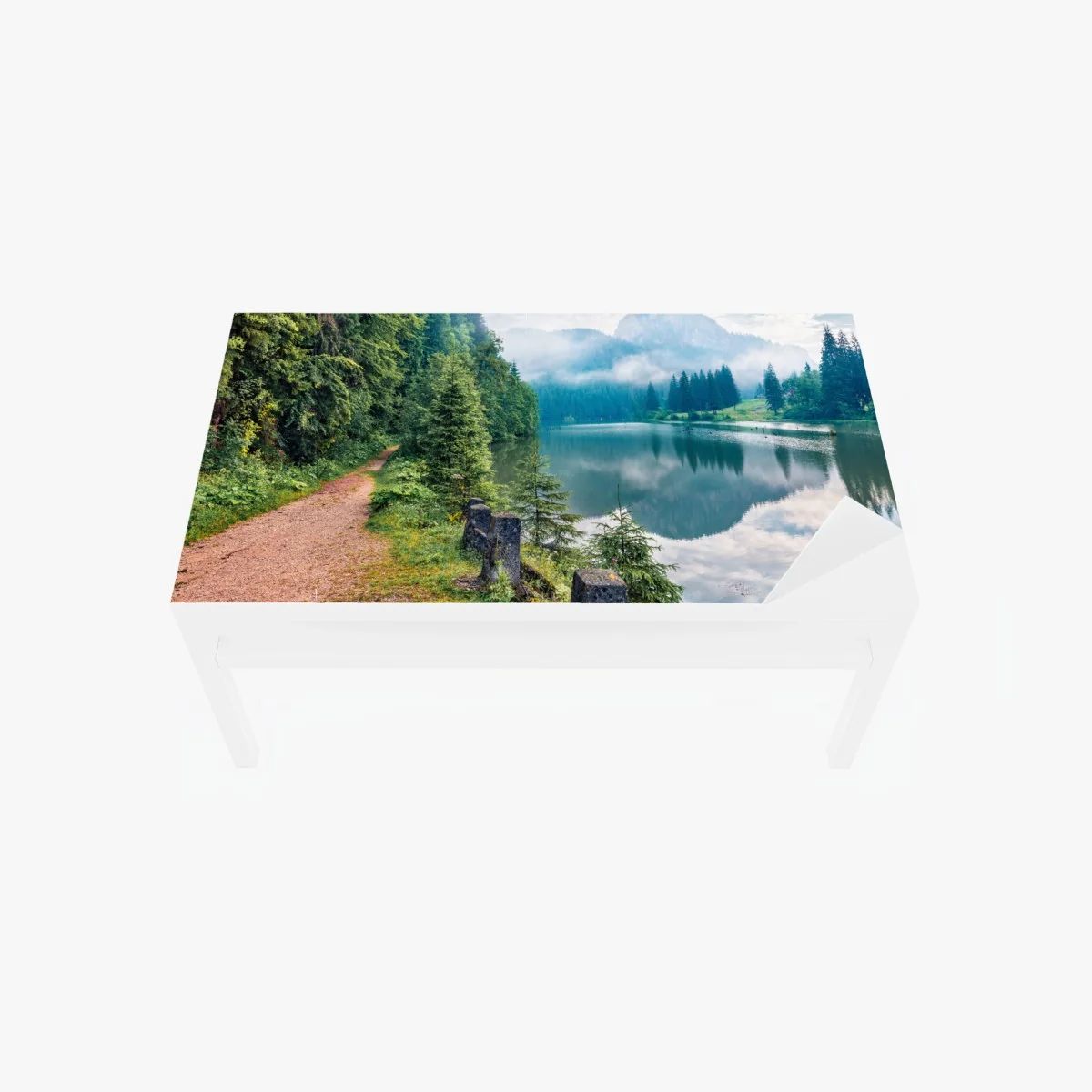 Tischaufkleber und Schreibtischaufkleber nebliger morgen am Lacu Rosu – Wallnifity® Tischaufkleber und Schreibtischaufkleber nebliger morgen am Lacu Rosu – Wallnifity®