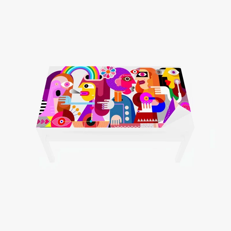 Tischaufkleber und Schreibtischaufkleber mann mit regenbogen reitet geometrischen vogel