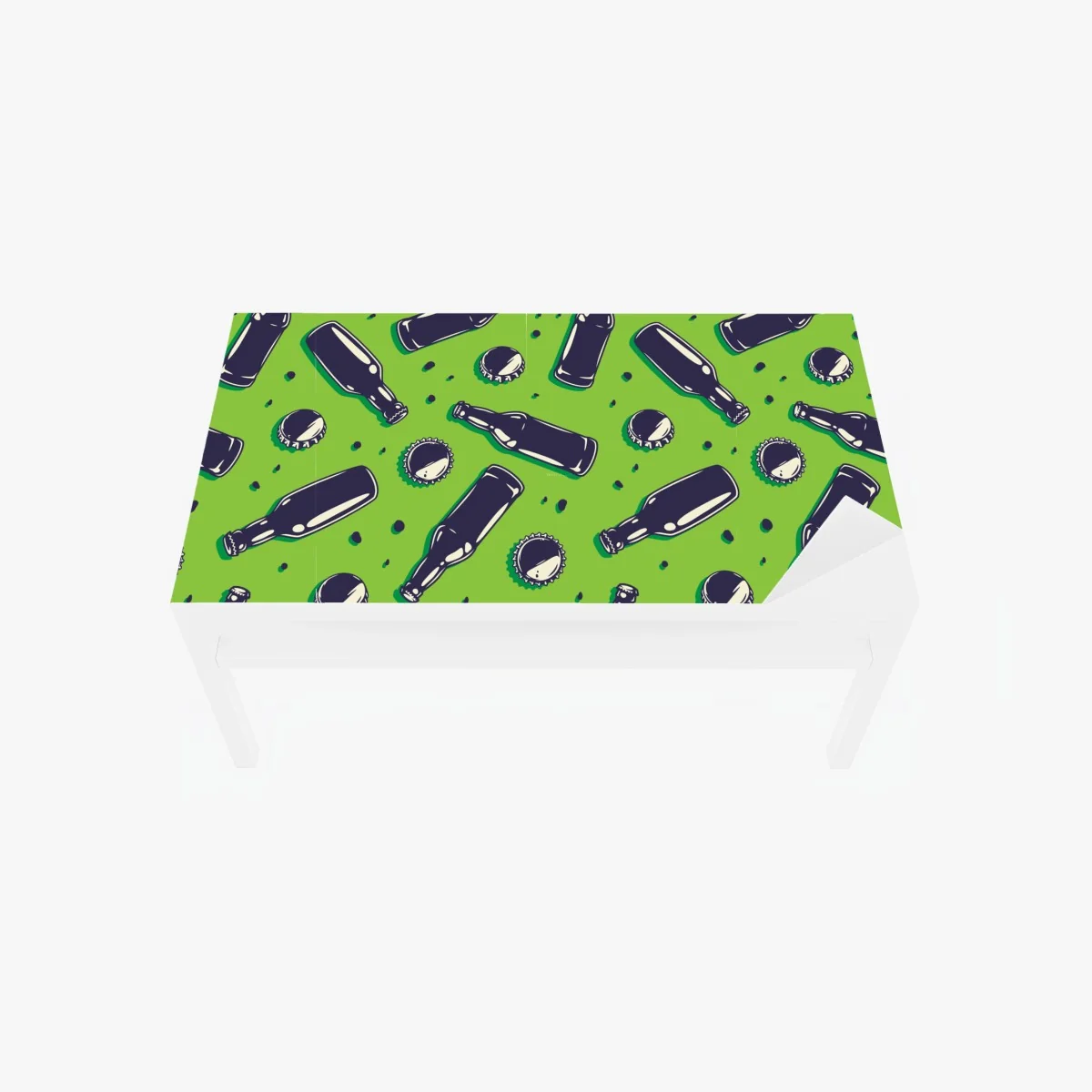 Tischaufkleber und Schreibtischaufkleber grünes pop-art-muster mit bierflaschen und kronkorken – Wallnifity®