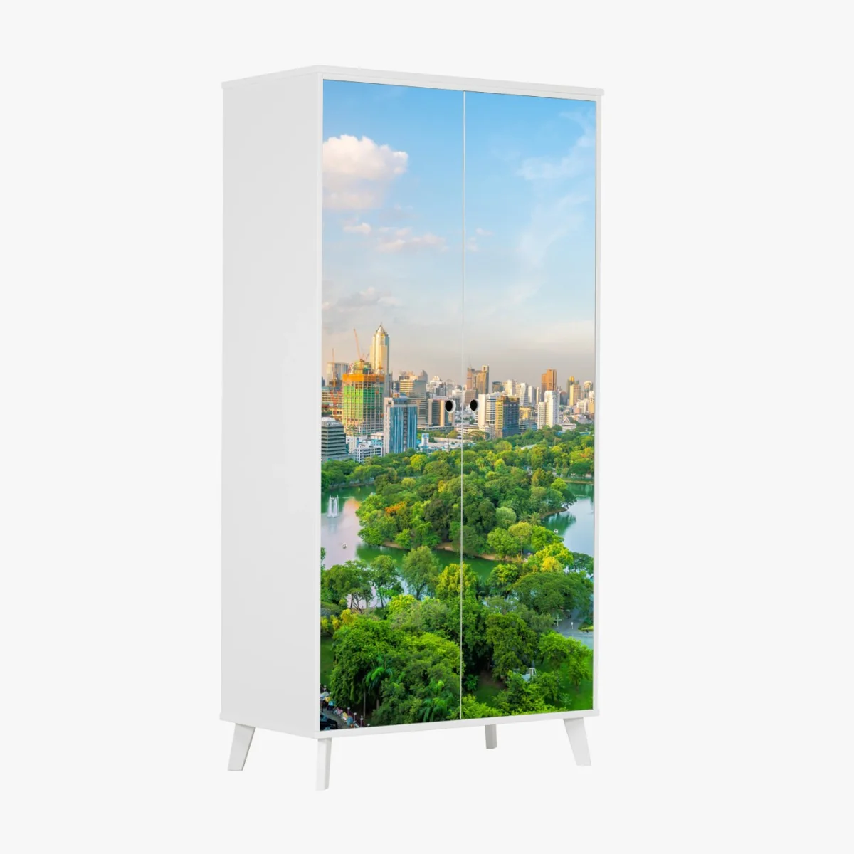 Schrankaufkleber Bangkok skyline über dem Lumpini Park – Wallnifity® Schrankaufkleber Bangkok skyline über dem Lumpini Park – Wallnifity®