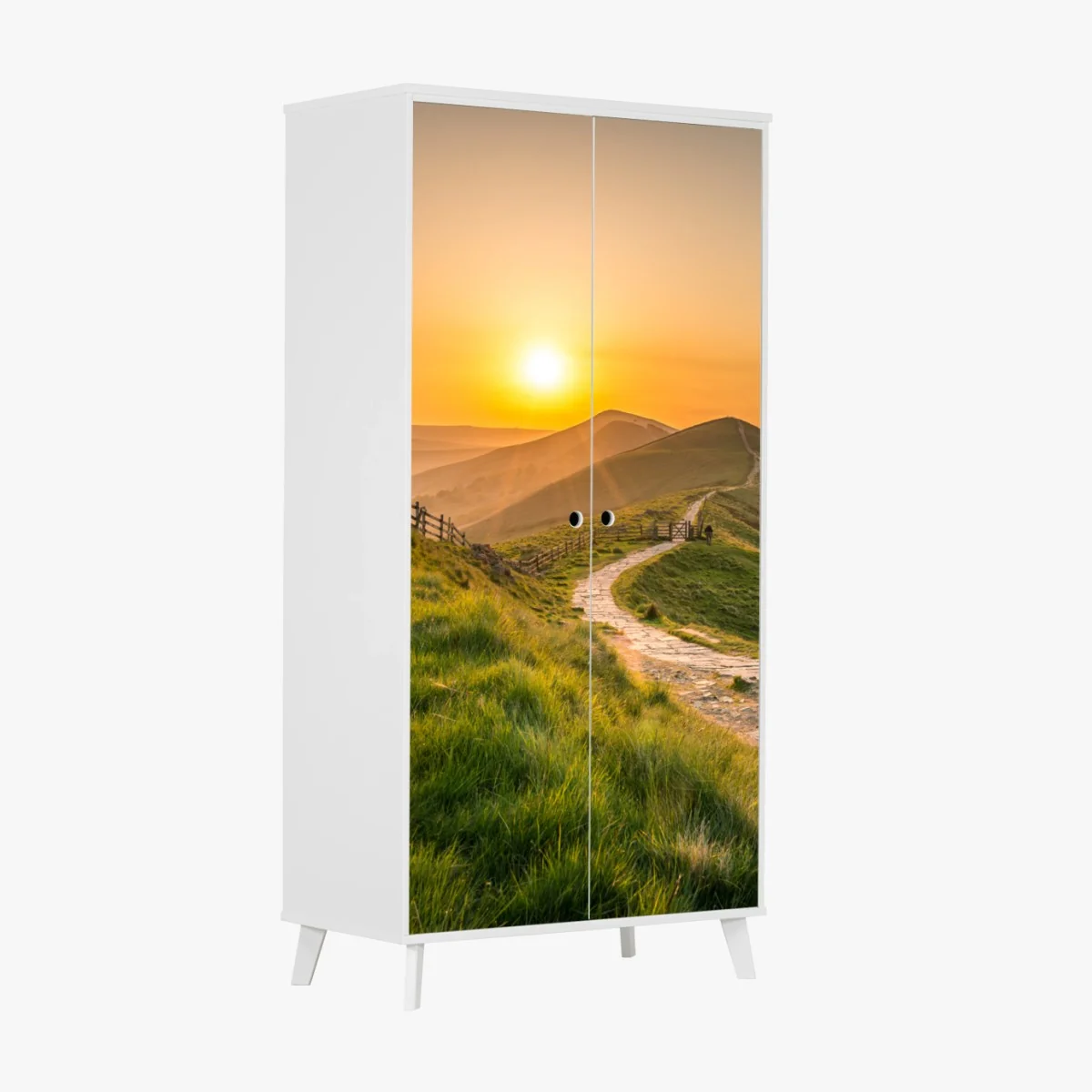 Schrankaufkleber sonnenaufgang über grünen hügeln – Wallnifity® Schrankaufkleber sonnenaufgang über grünen hügeln – Wallnifity®