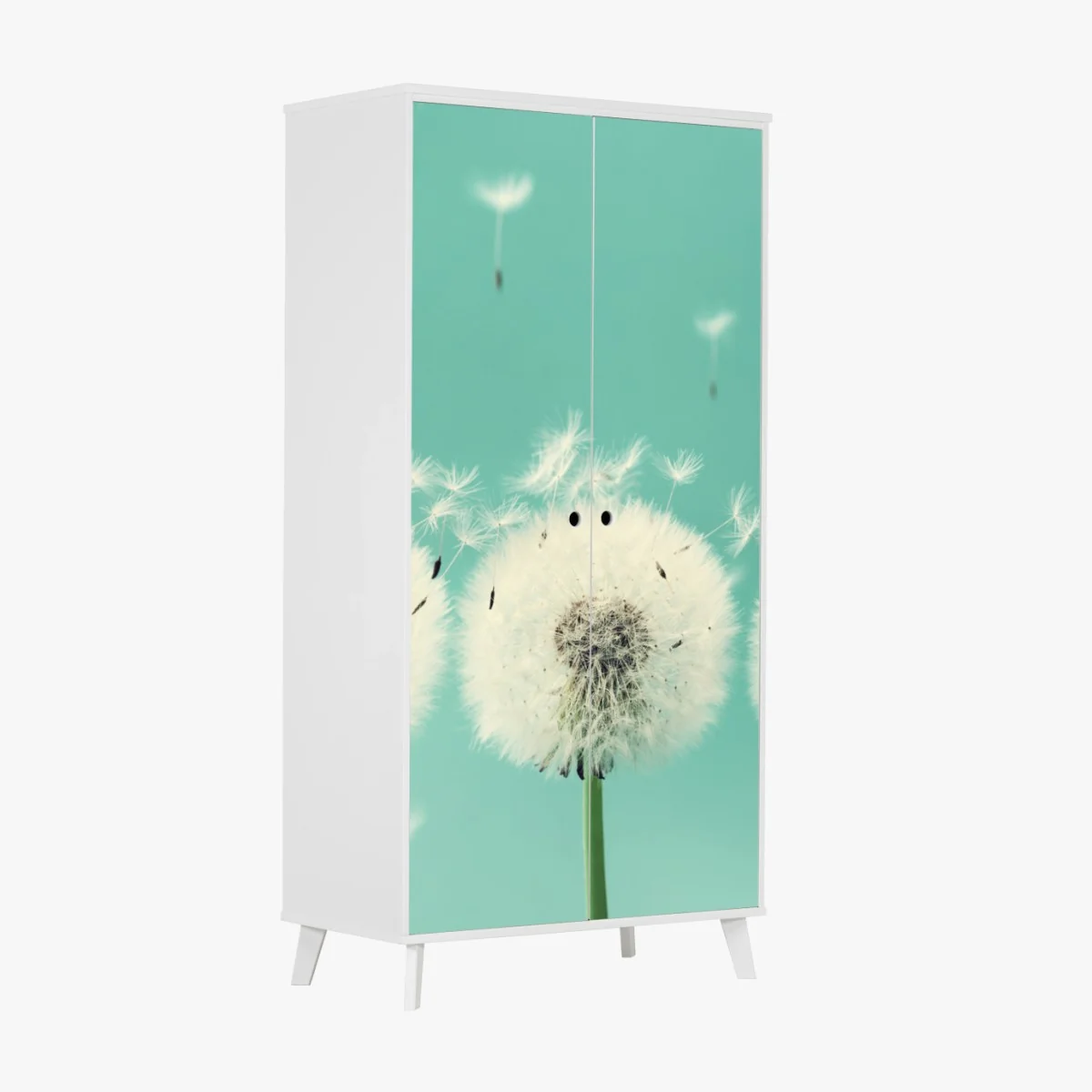 Schrankaufkleber drei löwenzahn-pusteblumen auf türkisgrund – Wallnifity®