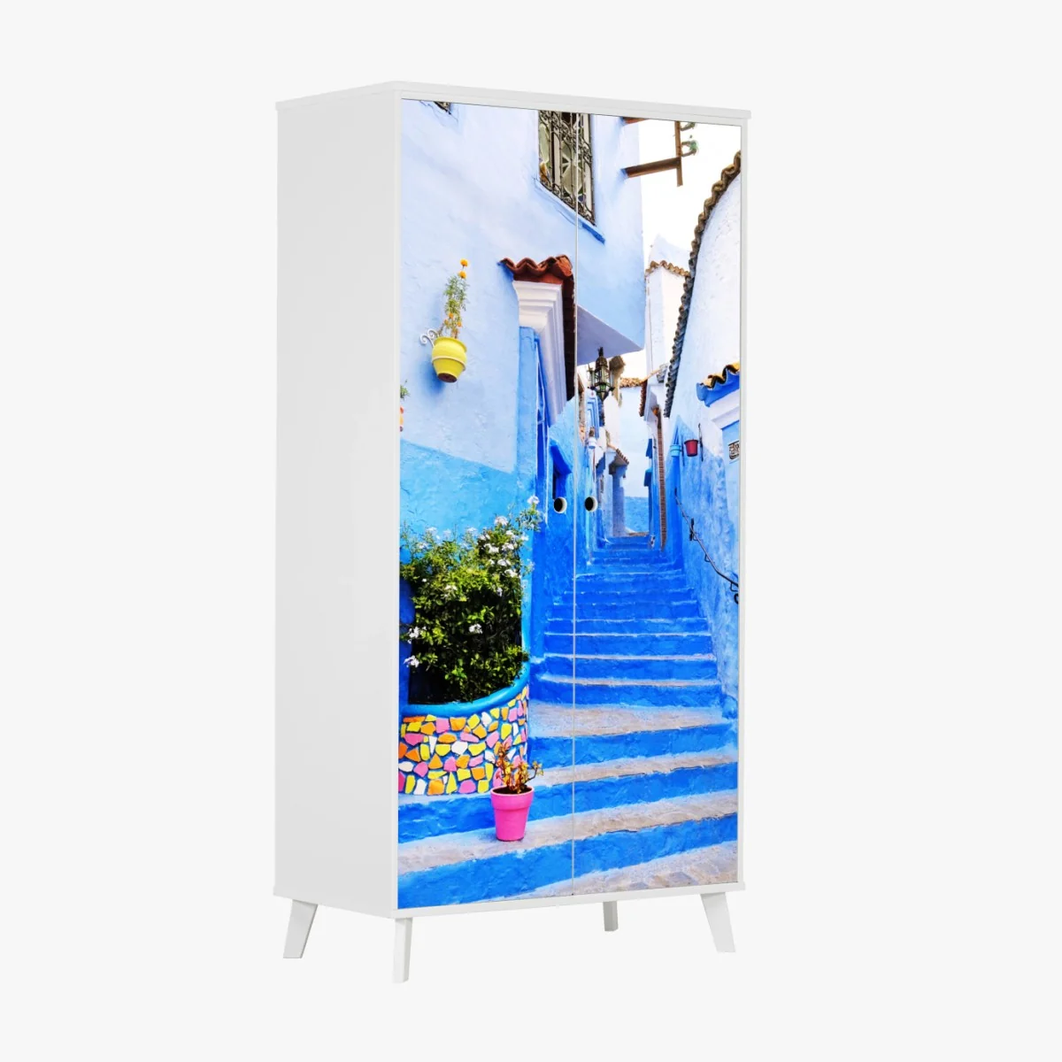 Schrankaufkleber blaue gasse in Chefchaouen – Wallnifity® Schrankaufkleber blaue gasse in Chefchaouen – Wallnifity®