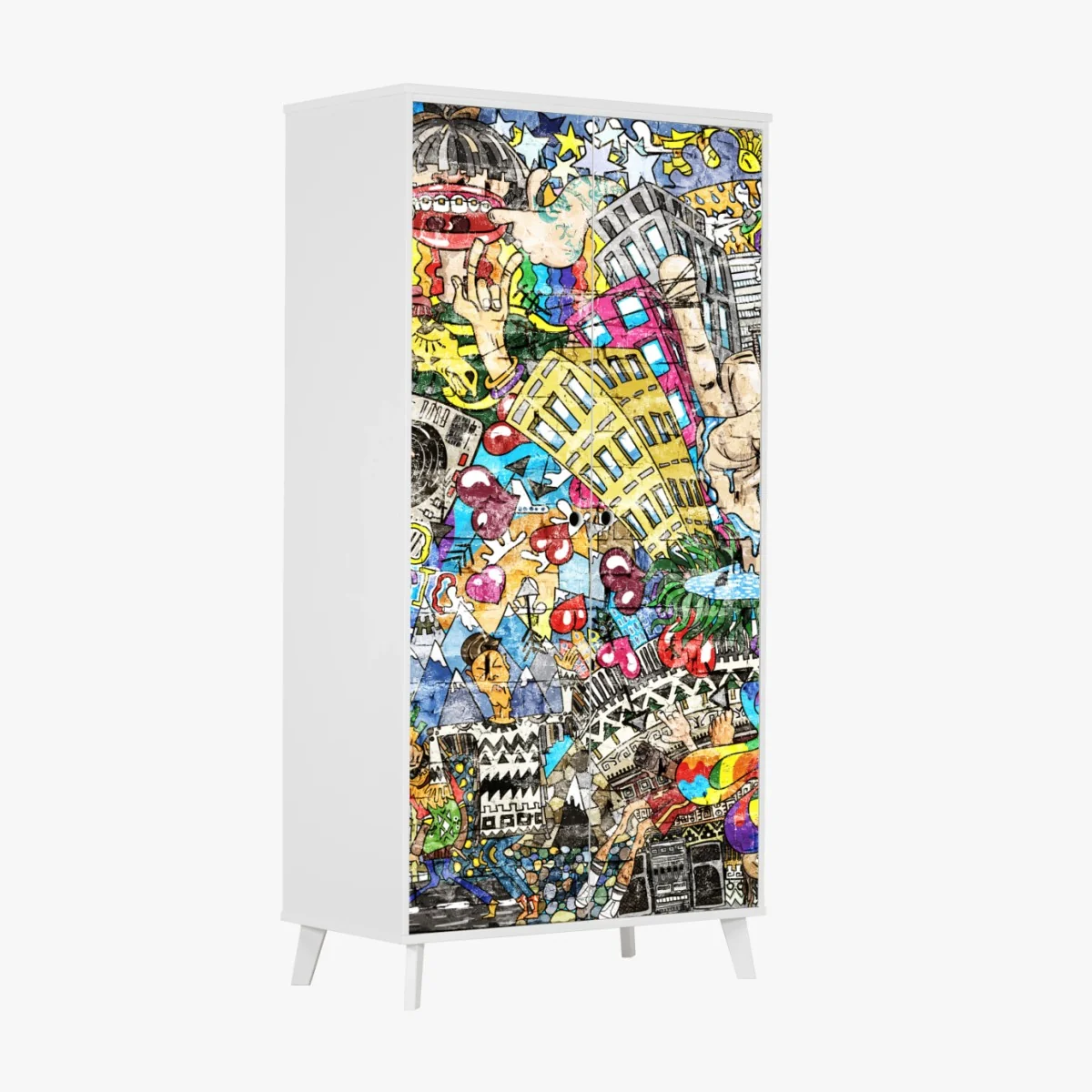 Schrankaufkleber farbenfrohes urbanes musikmural – Wallnifity®