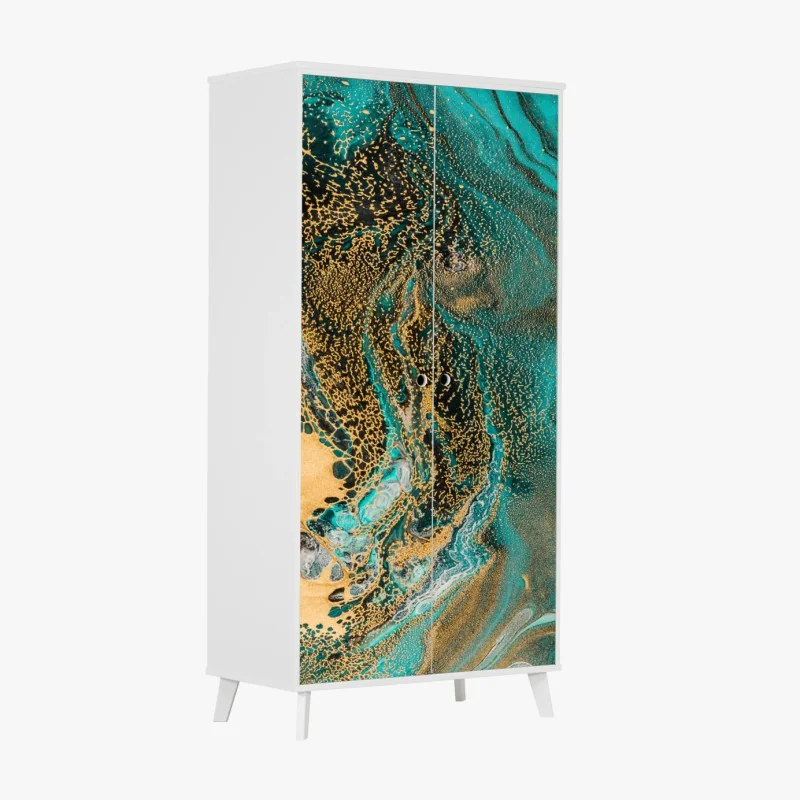 Schrankaufkleber türkis und gold fließende abstraktion