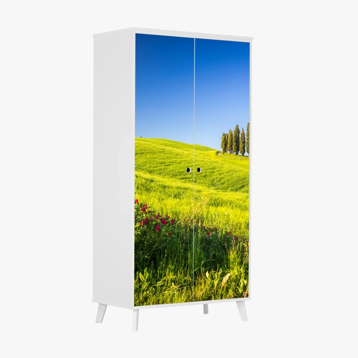 Schrankaufkleber sonnige grüne hügel mit zypressen – Wallnifity® Schrankaufkleber sonnige grüne hügel mit zypressen – Wallnifity®