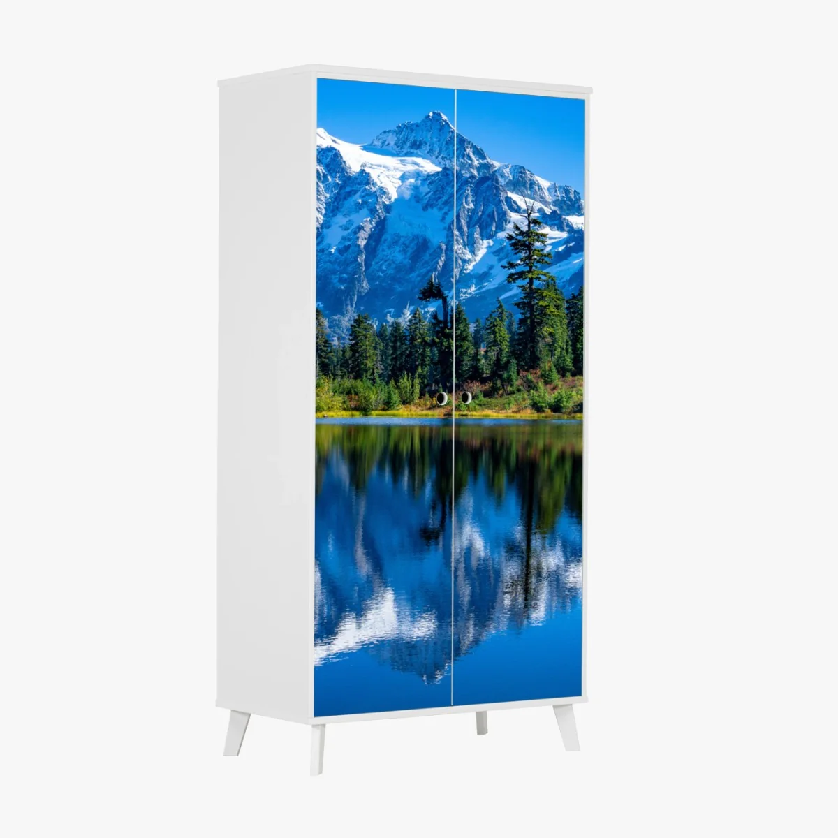 Schrankaufkleber majestätische bergspiegelung über dem see – Wallnifity® Schrankaufkleber majestätische bergspiegelung über dem see – Wallnifity®