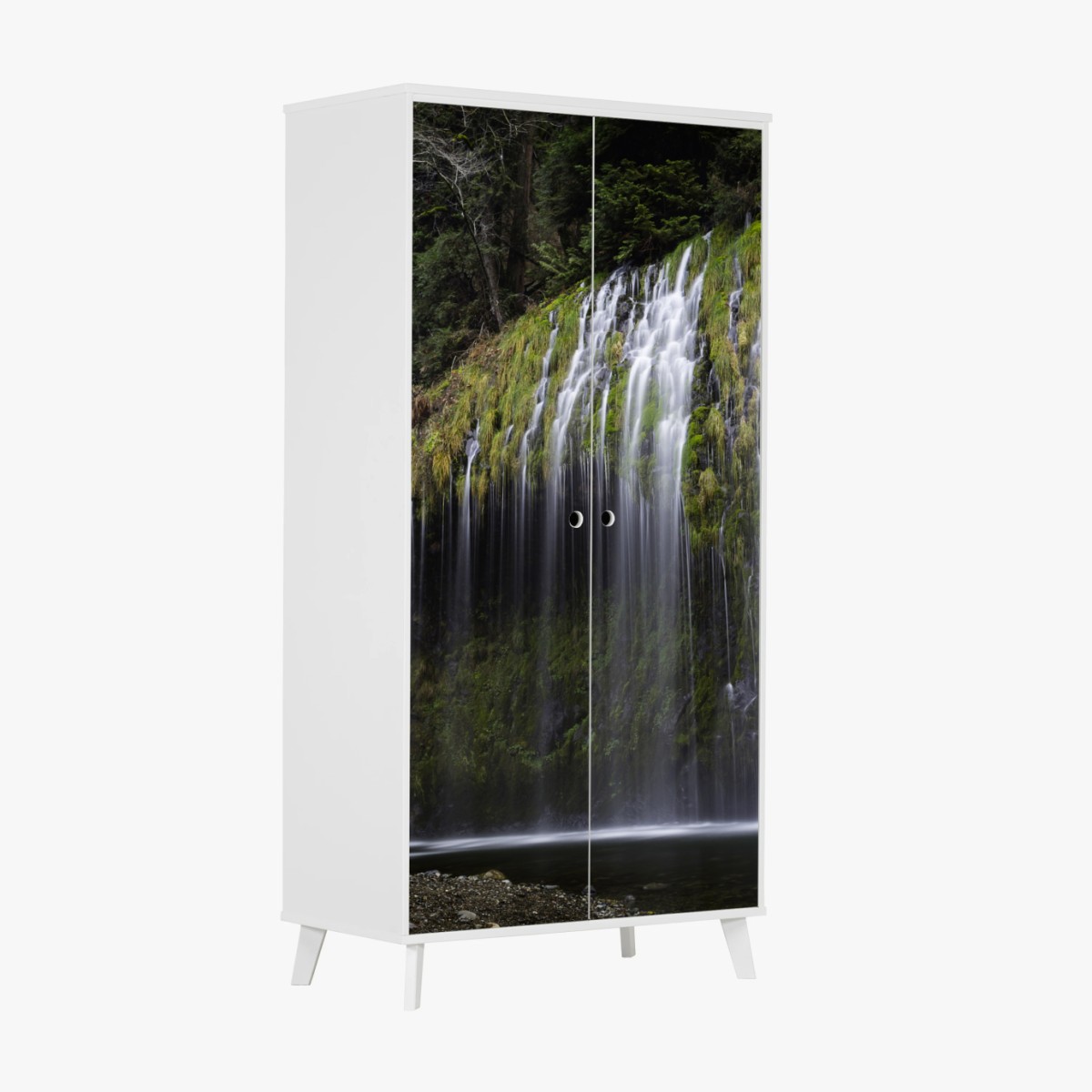 Schrankaufkleber moosiger wasserfall im wald – Wallnifity®