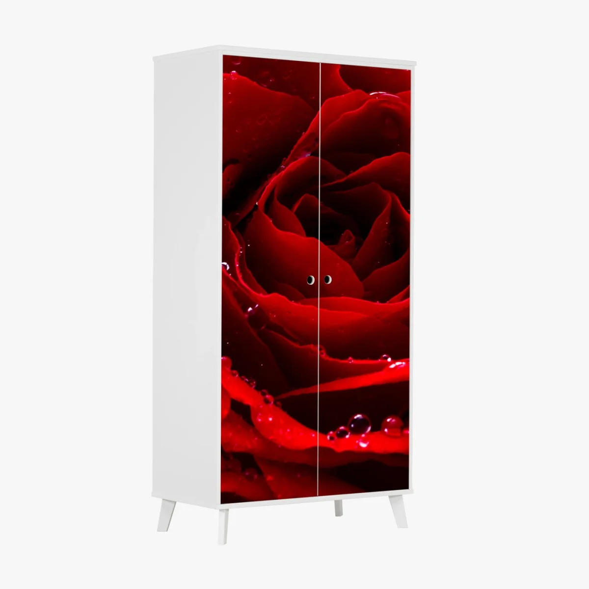 Schrankaufkleber leuchtend rote rose nahaufnahme – Wallnifity® Schrankaufkleber leuchtend rote rose nahaufnahme – Wallnifity®