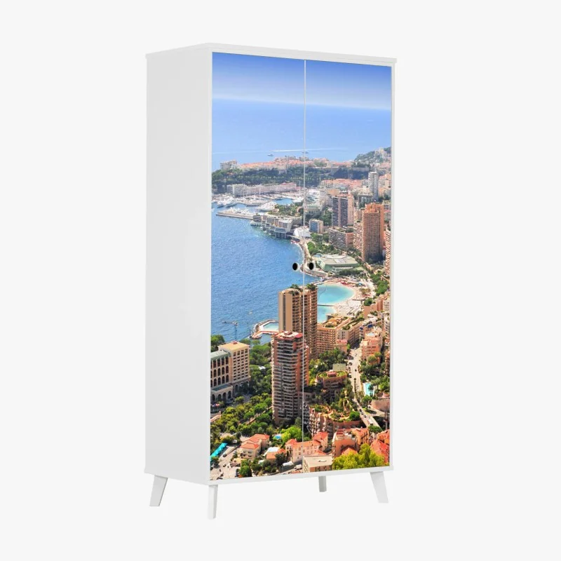Schrankaufkleber Monaco küstenstadt panorama bei dämmerung – Wallnifity®