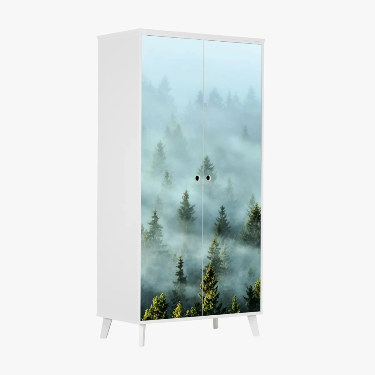 Schrankaufkleber nebliger fichtenwald am morgen – Wallnifity® Schrankaufkleber nebliger fichtenwald am morgen – Wallnifity®