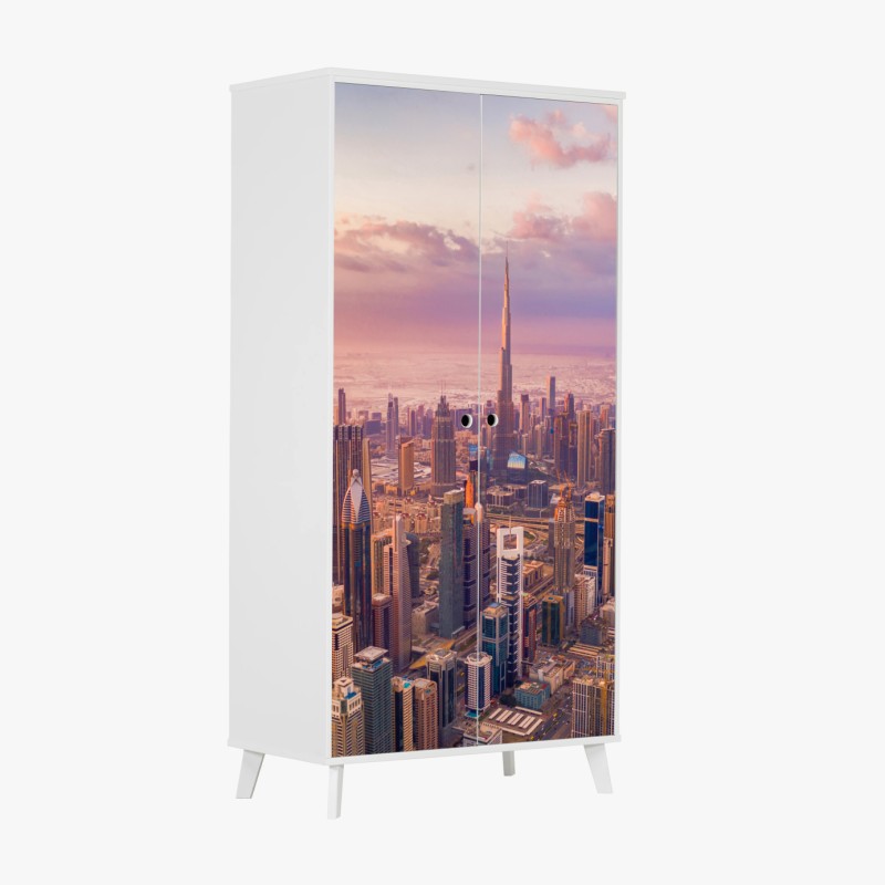 Schrankaufkleber sonnenuntergang über der skyline von Dubai mit Burj Khalifa