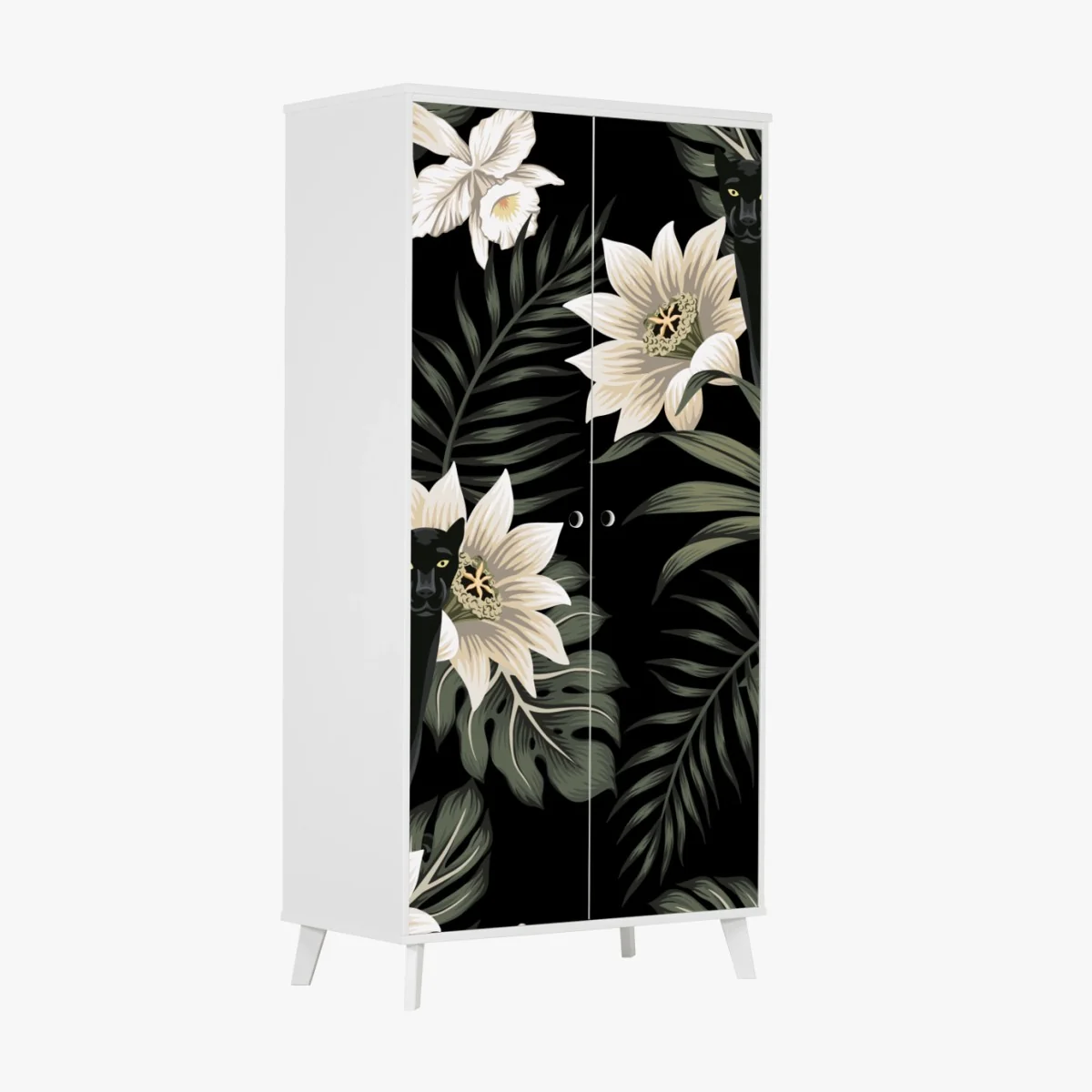 Schrankaufkleber botanisches muster mit schwarzem panther – Wallnifity®