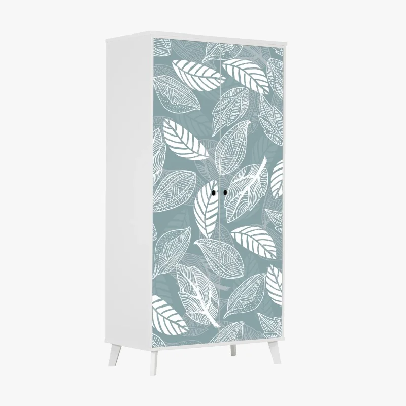 Schrankaufkleber handgezeichnetes blättermuster auf türkisfarbenem hintergrund