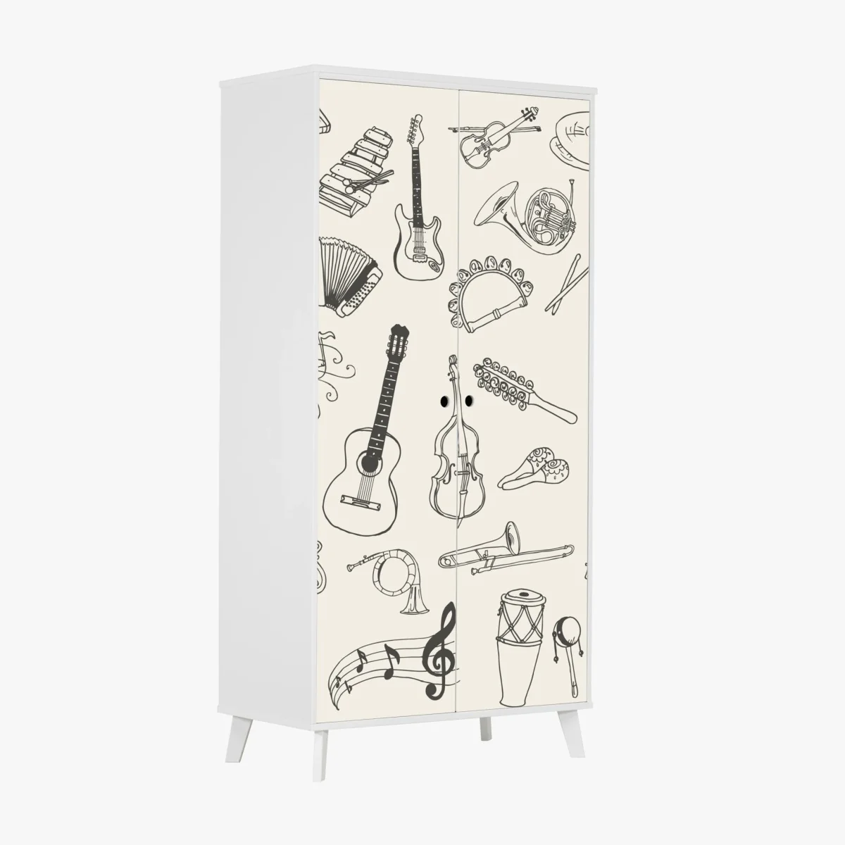 Schrankaufkleber handgezeichnete musikinstrumente collage – Wallnifity® Schrankaufkleber handgezeichnete musikinstrumente collage – Wallnifity®