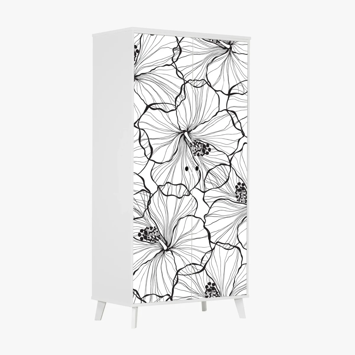 Schrankaufkleber schwarzweißes hibiskus line art muster – Wallnifity® Schrankaufkleber schwarzweißes hibiskus line art muster – Wallnifity®