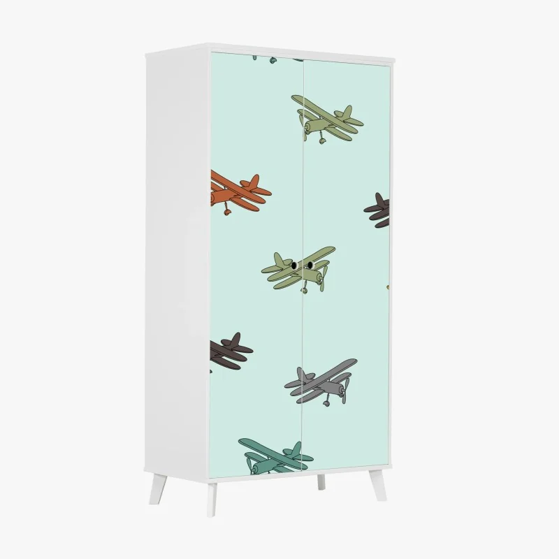 Schrankaufkleber muster mit doppeldeckern auf türkisgrund