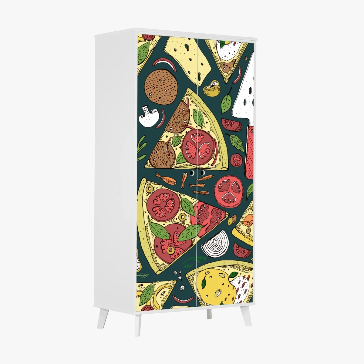 Schrankaufkleber buntes muster mit pizzastücken – Wallnifity®