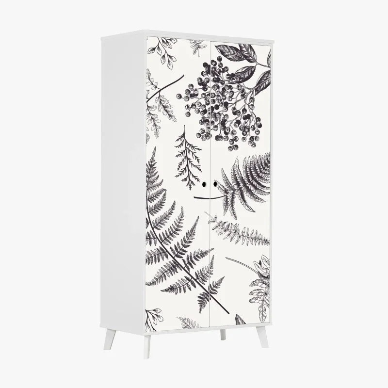 Schrankaufkleber monochromes botanisches blättermuster