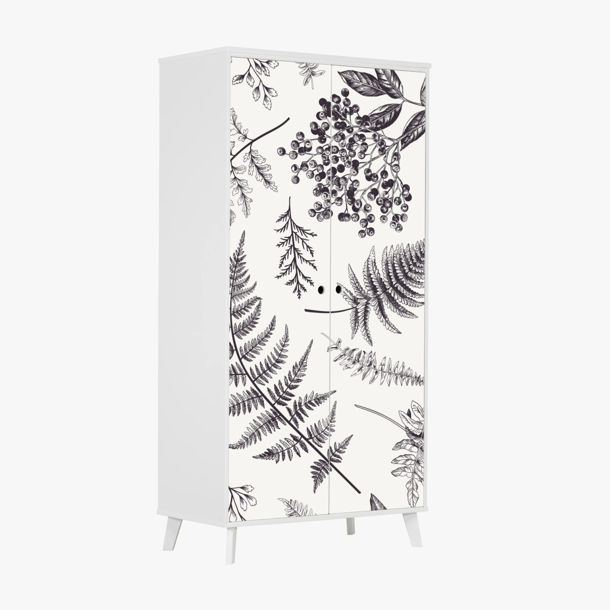 Schrankaufkleber monochromes botanisches blättermuster – Wallnifity®