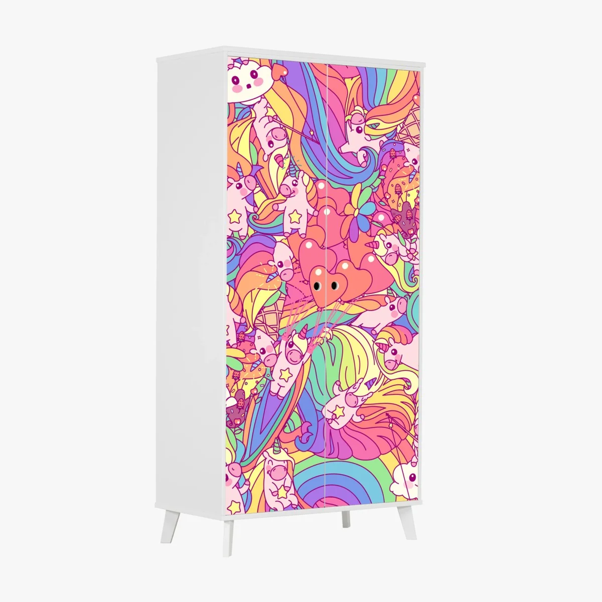Schrankaufkleber verspieltes pastell-einhornmuster – Wallnifity®