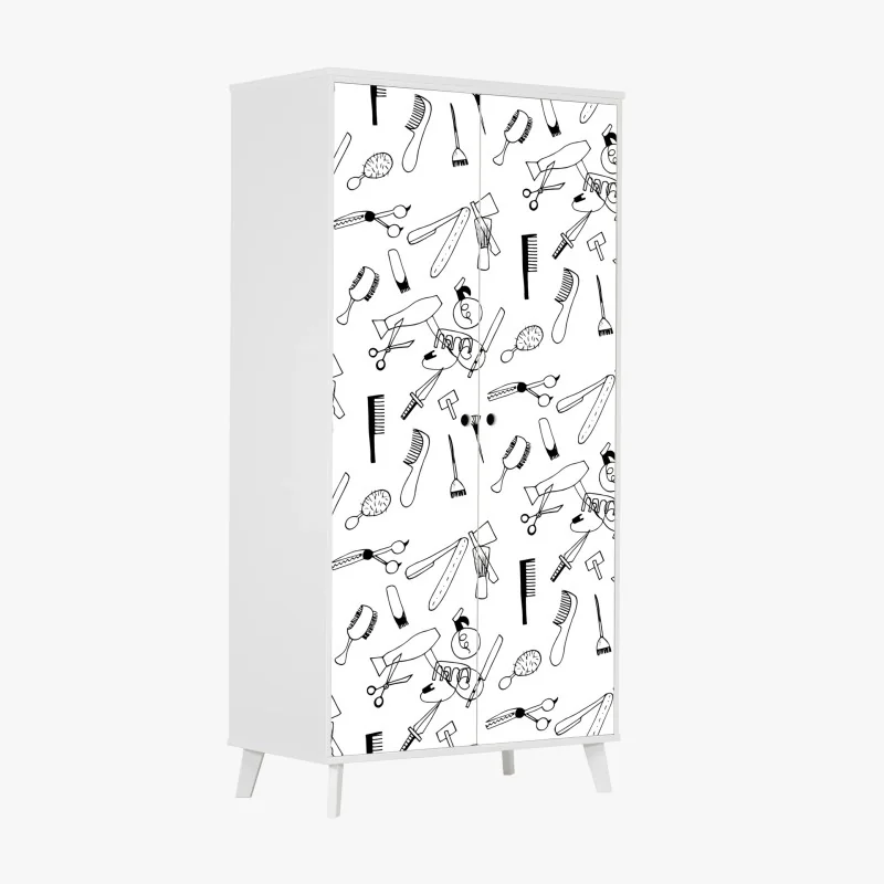 Schrankaufkleber handgezeichnetes muster von friseurwerkzeugen