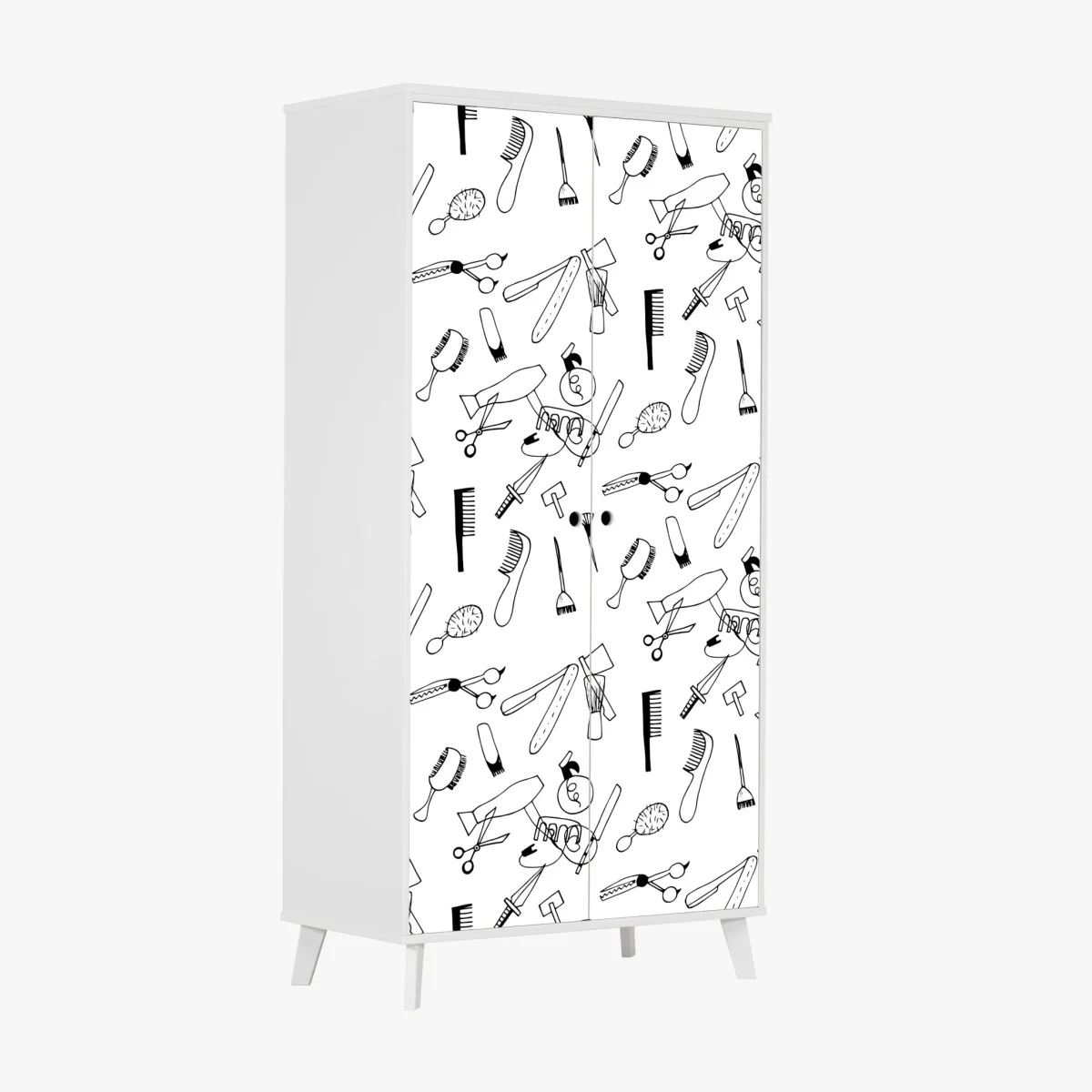 Schrankaufkleber handgezeichnetes muster von friseurwerkzeugen – Wallnifity® Schrankaufkleber handgezeichnetes muster von friseurwerkzeugen – Wallnifity®