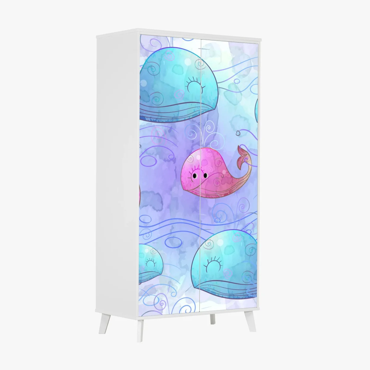 Schrankaufkleber aquarellwale im pastellmuster fürs kinderzimmer – Wallnifity® Schrankaufkleber aquarellwale im pastellmuster fürs kinderzimmer – Wallnifity®