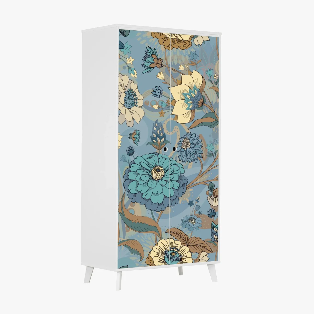 Schrankaufkleber vintage-blumenmuster in gedämpften blau- und beigetönen – Wallnifity®