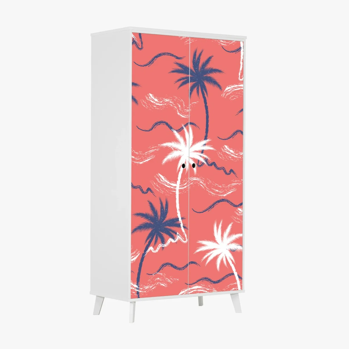 Schrankaufkleber tropisches palmenmuster in koralle und dunkelblau – Wallnifity®