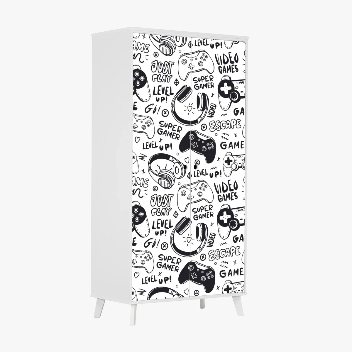 Schrankaufkleber doodle-muster mit videospiel-controllern – Wallnifity®