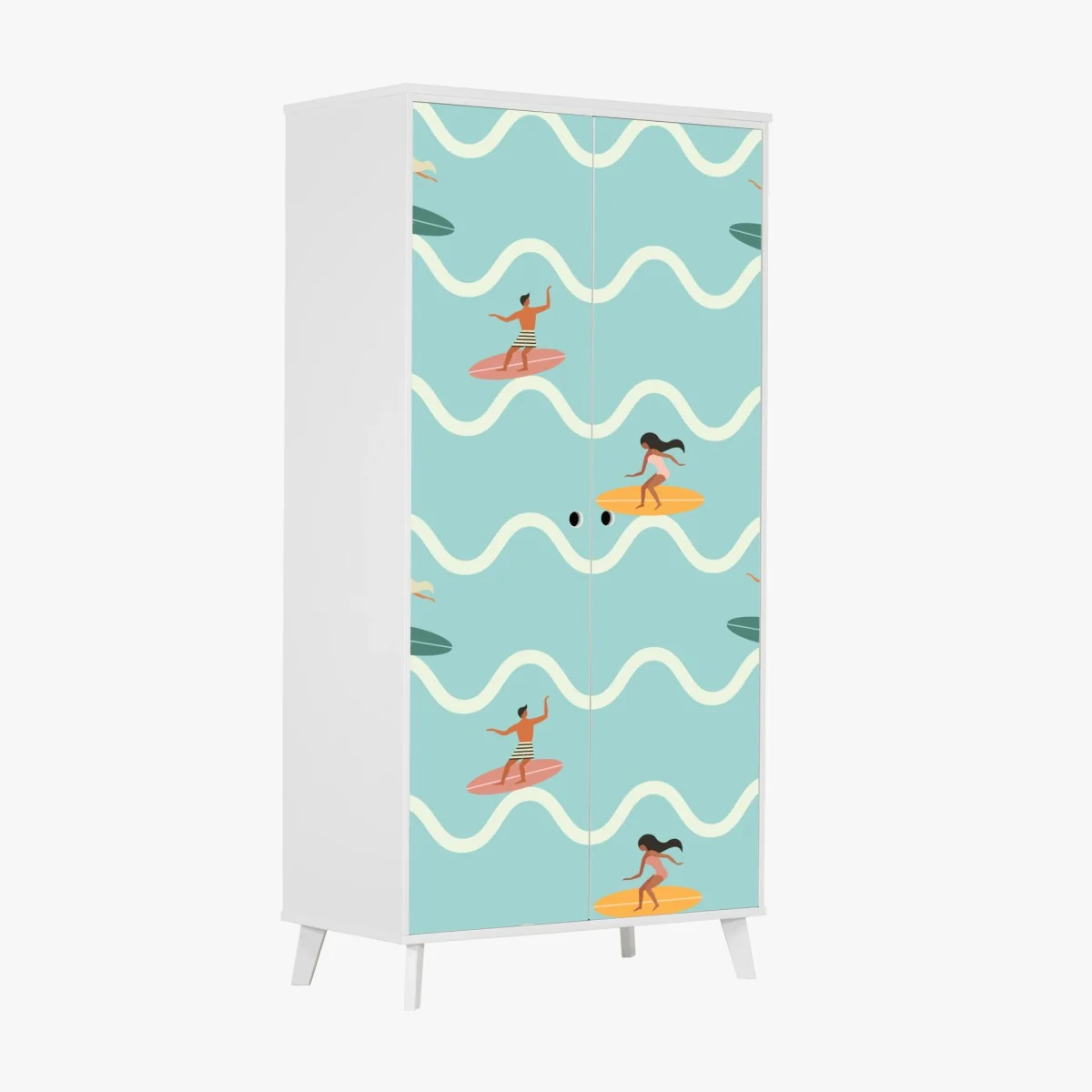 Schrankaufkleber surfer auf türkisfarbenen wellen – Wallnifity® Schrankaufkleber surfer auf türkisfarbenen wellen – Wallnifity®