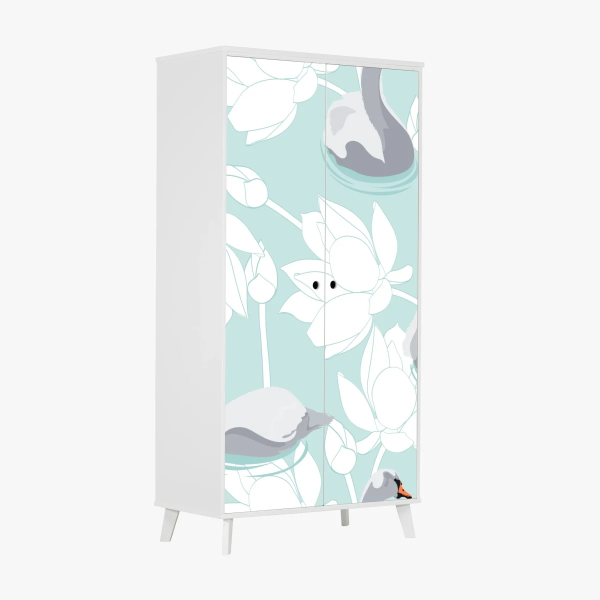 Schrankaufkleber sanfte schwäne und lotusblumen – Wallnifity® Schrankaufkleber sanfte schwäne und lotusblumen – Wallnifity®