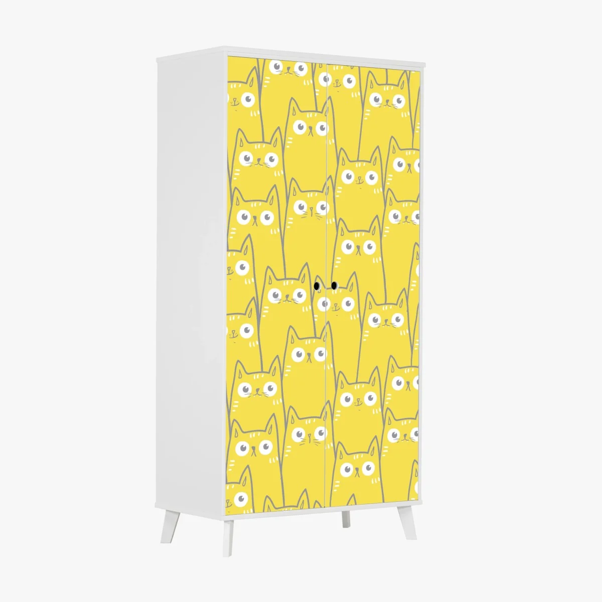 Schrankaufkleber fröhliches gelbes katzenmuster – Wallnifity® Schrankaufkleber fröhliches gelbes katzenmuster – Wallnifity®