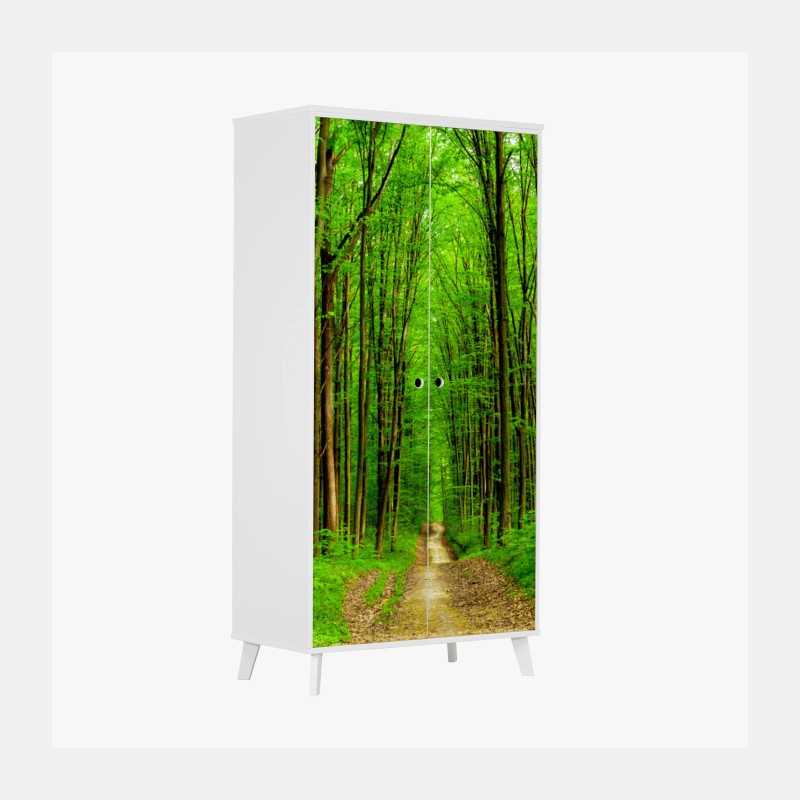 Schrankaufkleber grüner waldweg im frühling