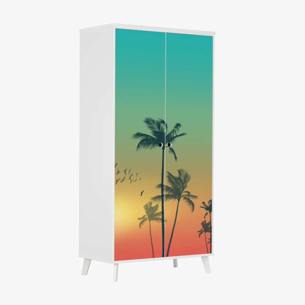 Schrankaufkleber tropischer sonnenuntergang mit palmensilhouetten – Wallnifity® Schrankaufkleber tropischer sonnenuntergang mit palmensilhouetten – Wallnifity®