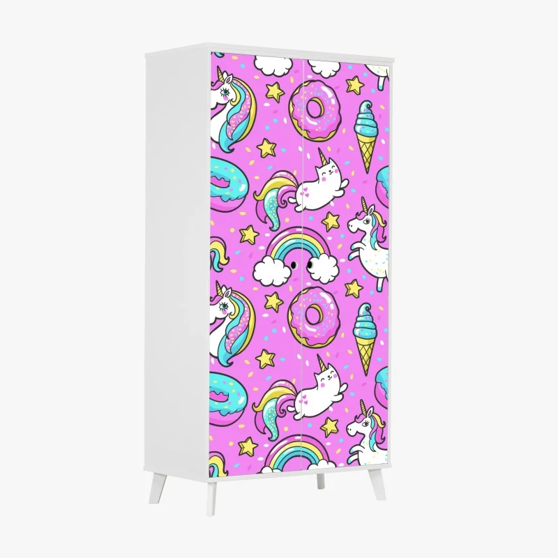 Schrankaufkleber pastell einhörner und süßigkeiten